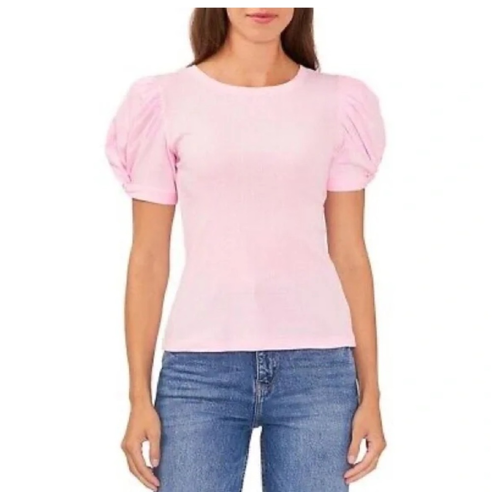 VINCE CAMUTO NWT Women's Pink Peony Short Puff Sleeve Ribbed Top XXL